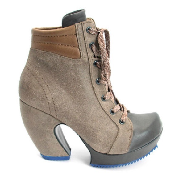 John Fluevog Shoes - John Fluevog Summit Stone Brown Leather Lace Up Munster Heel Boots Shoes 11 EUC